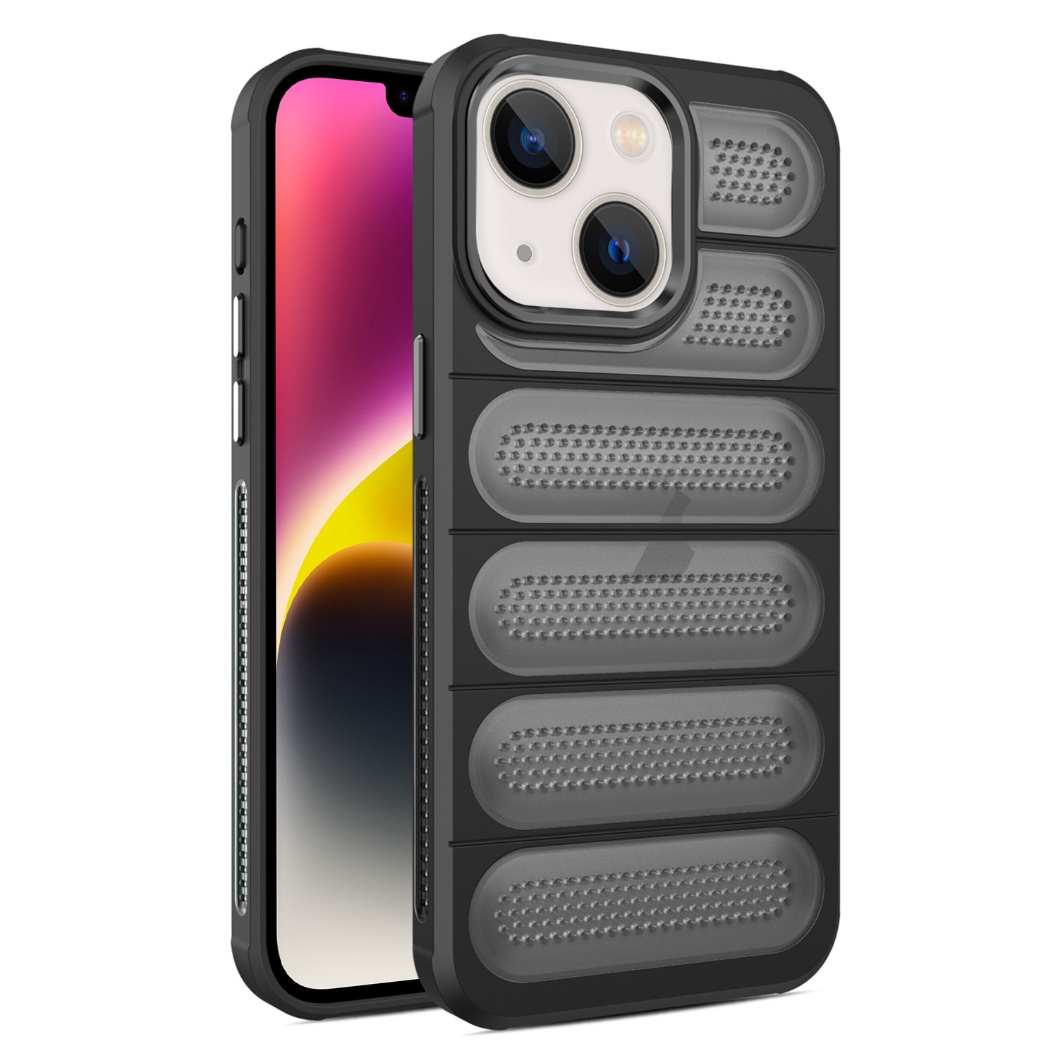For iPhone 14 Plus Cooling Armor Translucent Mesh Breathable Phone Case(Black) - Shopkiz.com