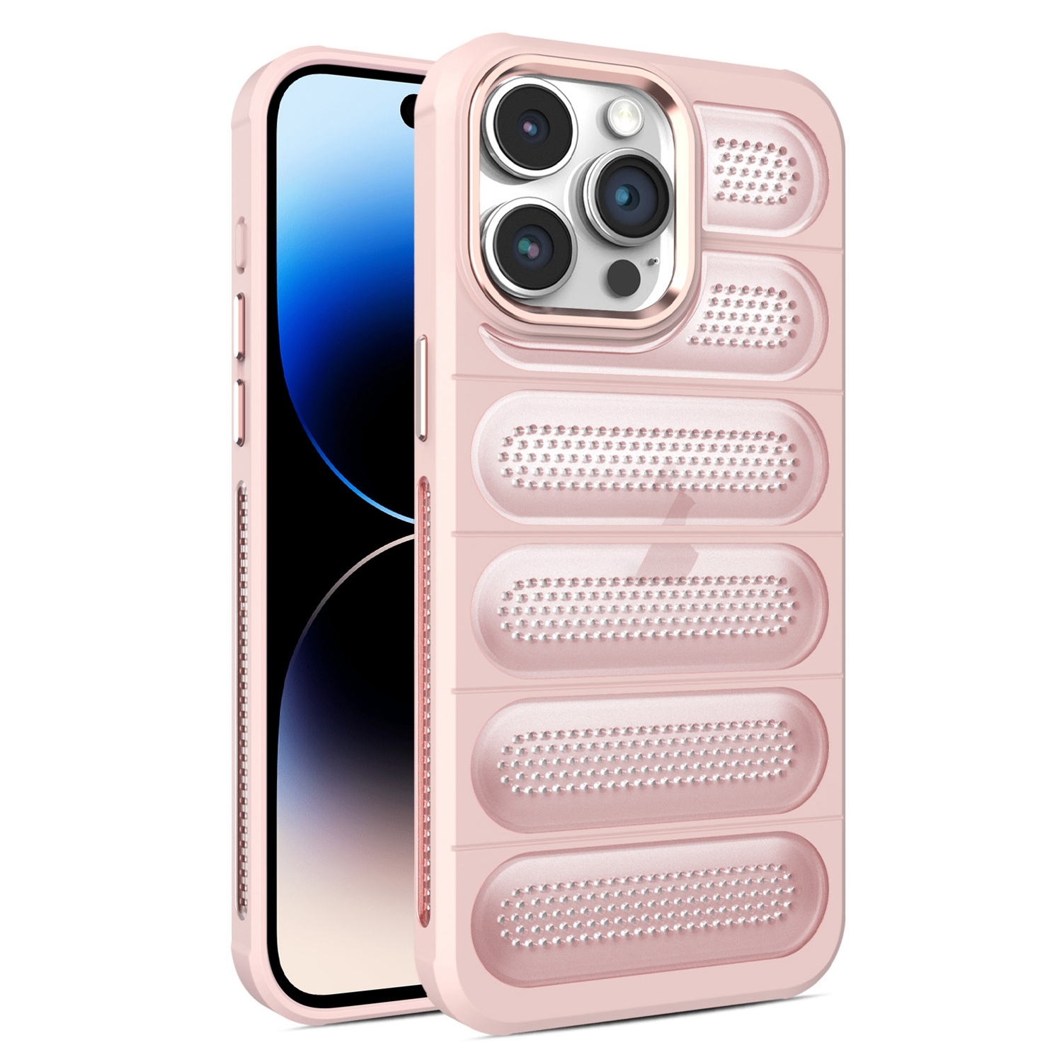 For iPhone 14 Pro Max Cooling Armor Translucent Mesh Breathable Phone Case(Pink) - Shopkiz.com