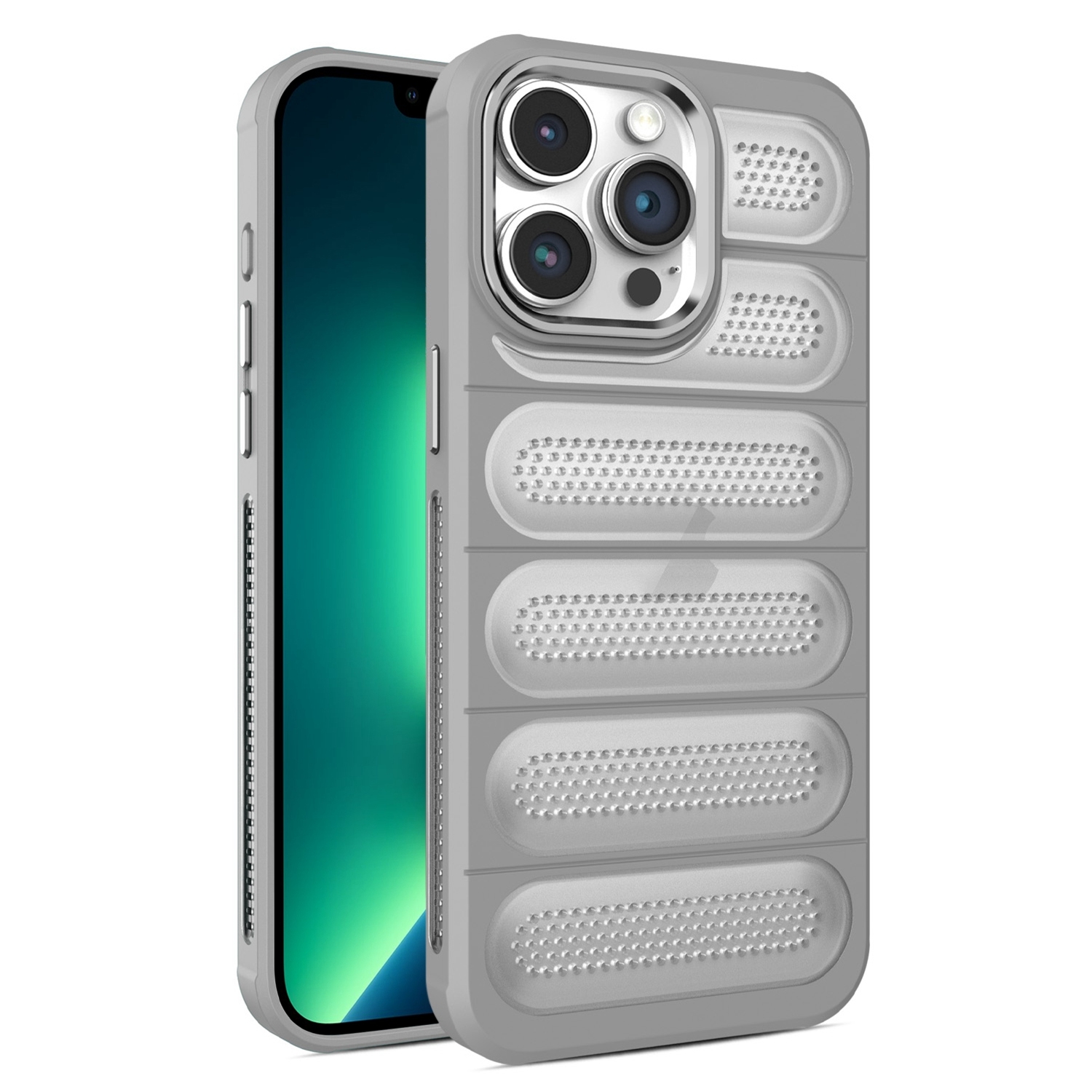 For iPhone 13 Pro Max Cooling Armor Translucent Mesh Breathable Phone Case(Grey) - Shopkiz.com