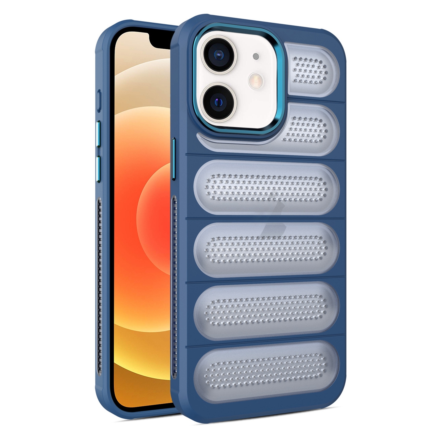 For iPhone 12 Cooling Armor Translucent Mesh Breathable Phone Case(Blue) - Shopkiz.com