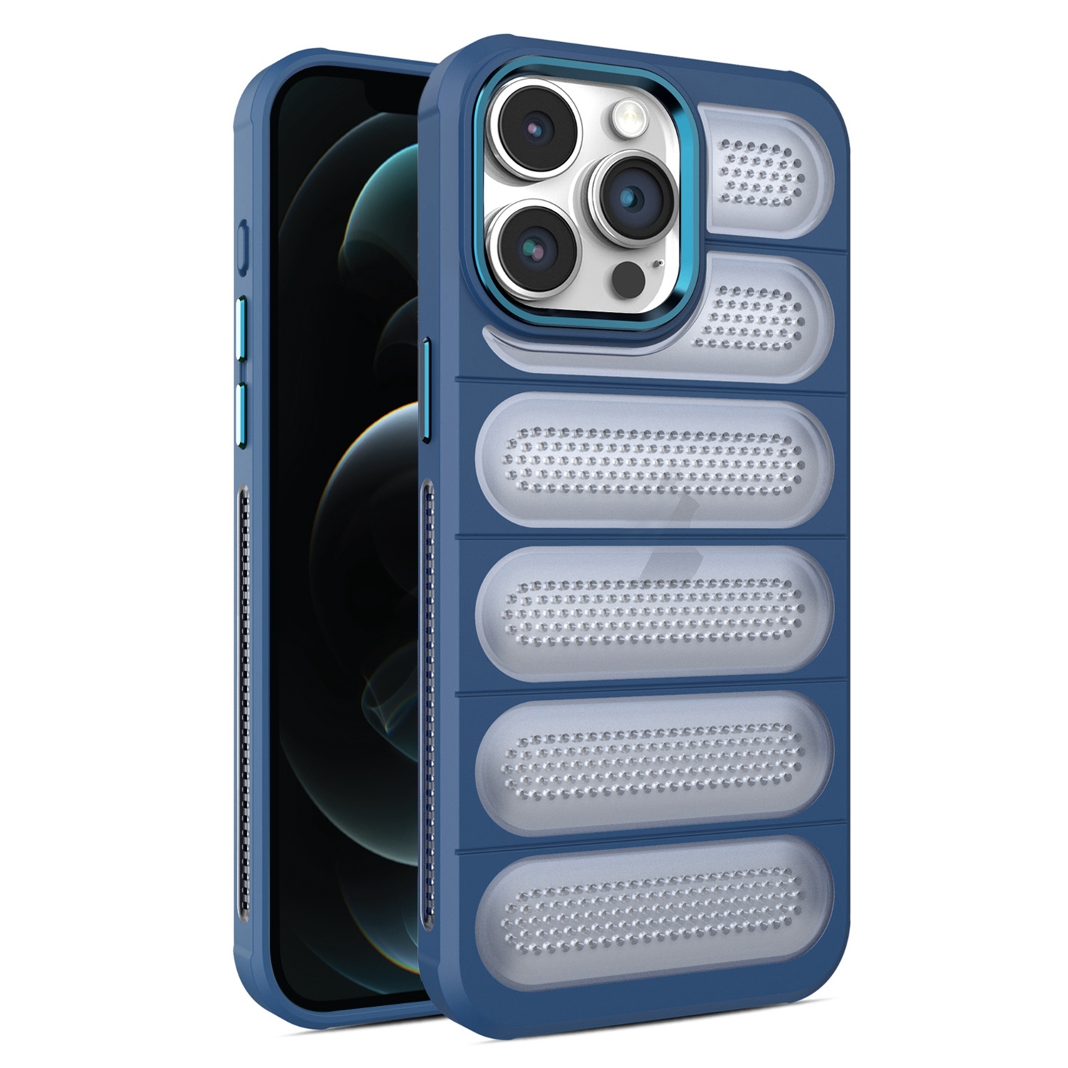 For iPhone 12 Pro Max Cooling Armor Translucent Mesh Breathable Phone Case(Blue) - Shopkiz.com