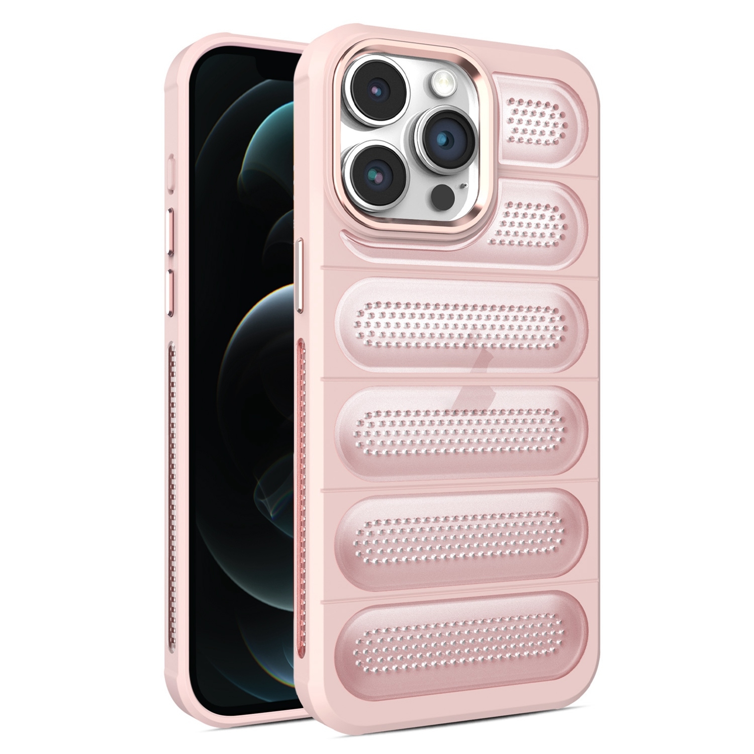 For iPhone 12 Pro Max Cooling Armor Translucent Mesh Breathable Phone Case(Pink) - Shopkiz.com