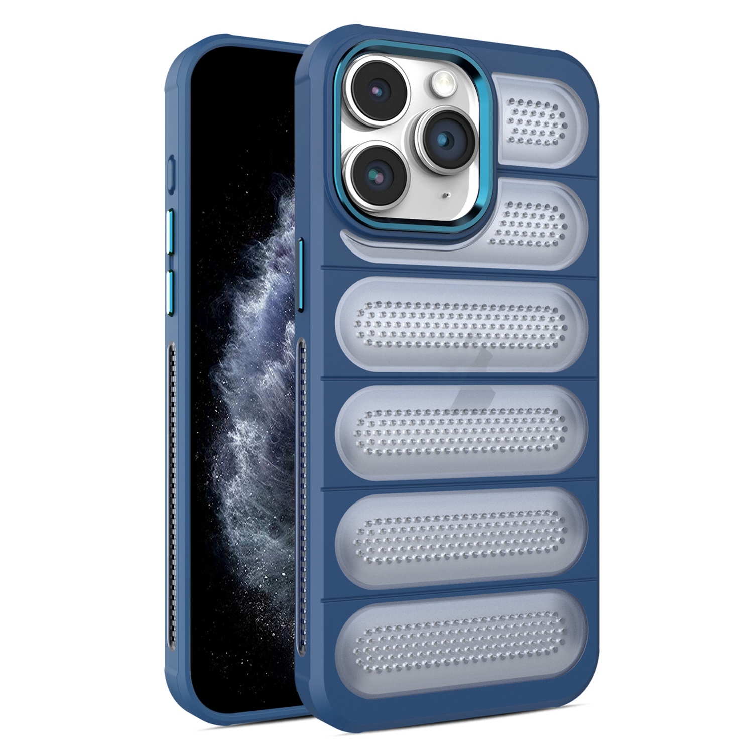For iPhone 11 Pro Max Cooling Armor Translucent Mesh Breathable Phone Case(Blue) - Shopkiz.com