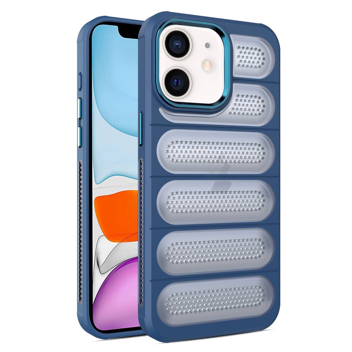For iPhone 11 Cooling Armor Translucent Mesh Breathable Phone Case(Blue) - Shopkiz.com