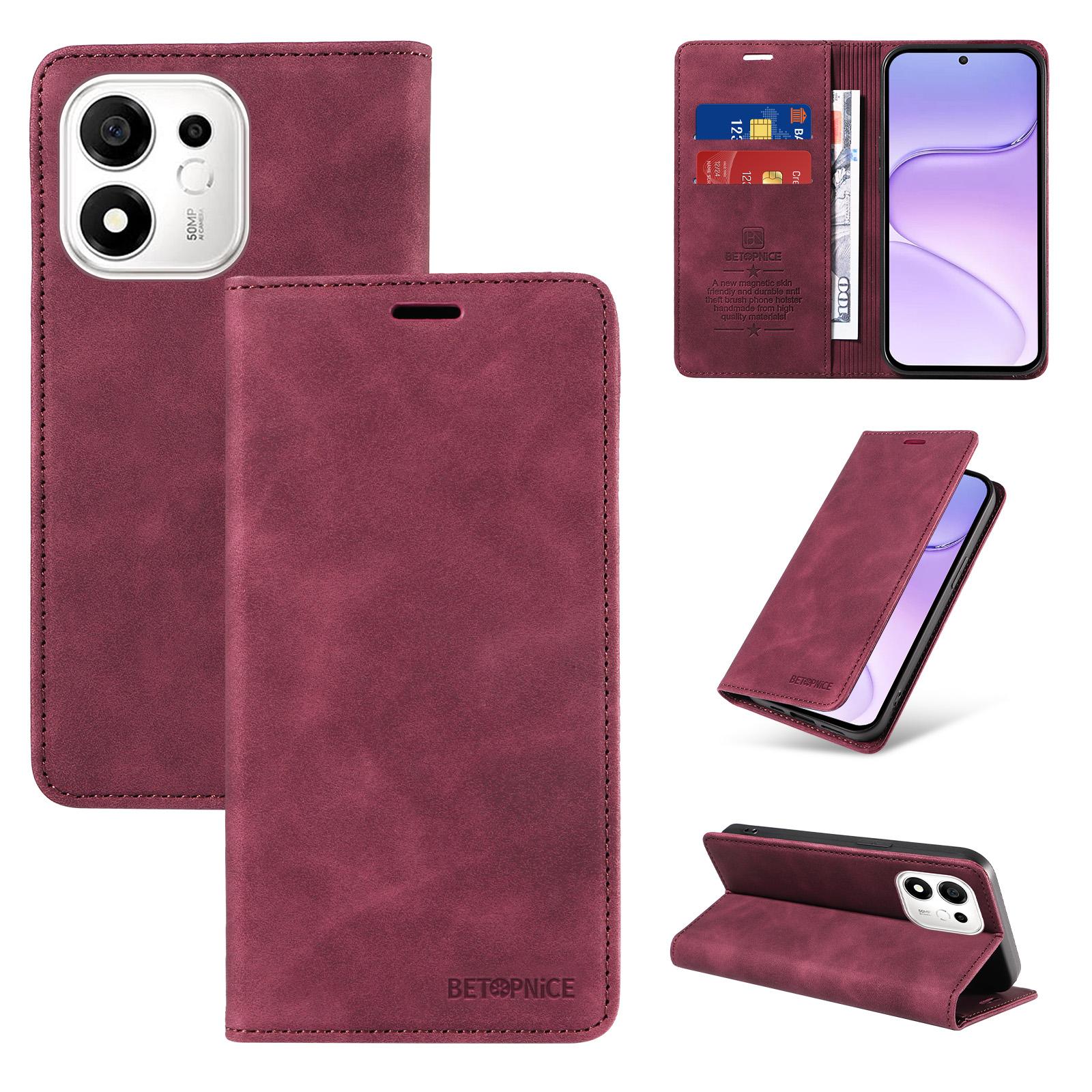 For Honor 600 Smart 5G BETOPNICE Suction RFID Anti-theft Leather Phone Case(Wine Red) - Shopkiz.com