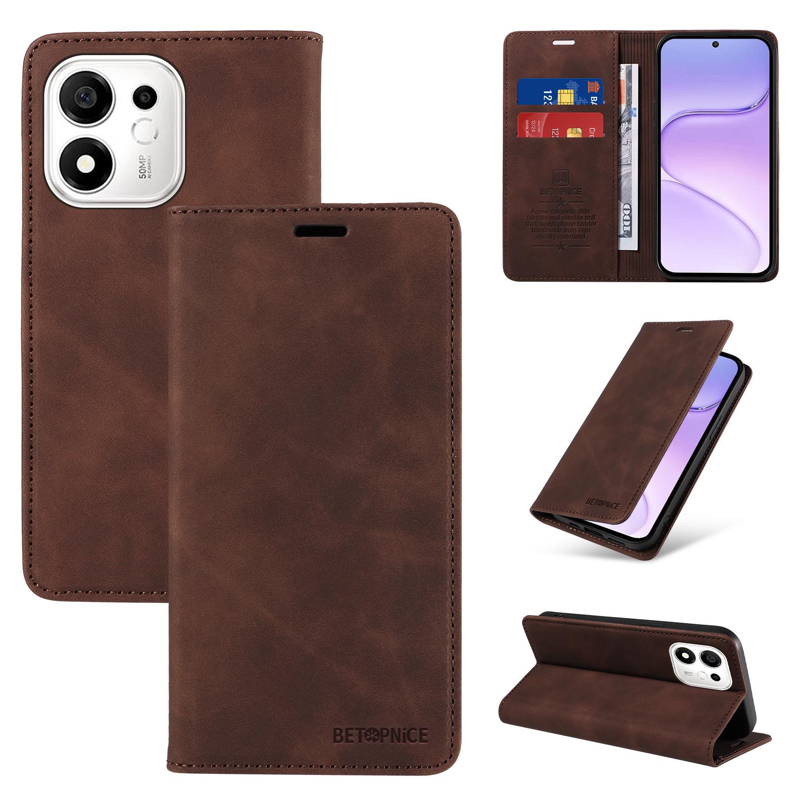 For Honor 600 Smart 5G BETOPNICE Suction RFID Anti-theft Leather Phone Case(Brown) - Shopkiz.com