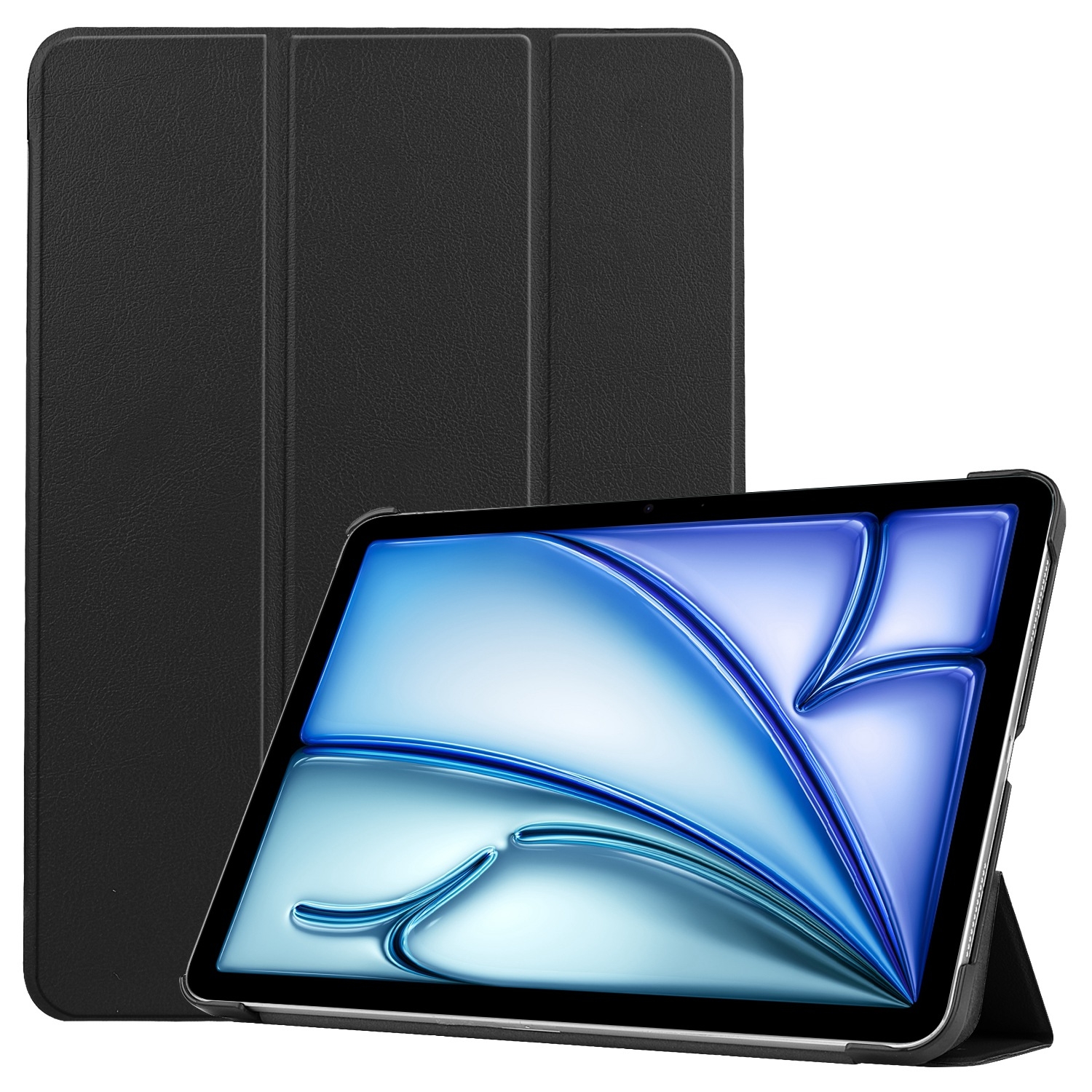For iPad Air 13 2026 / 2025 / 2024 Custer Pure Color 3-Fold Holder Smart Leather Tablet Case(Black) - Shopkiz.com