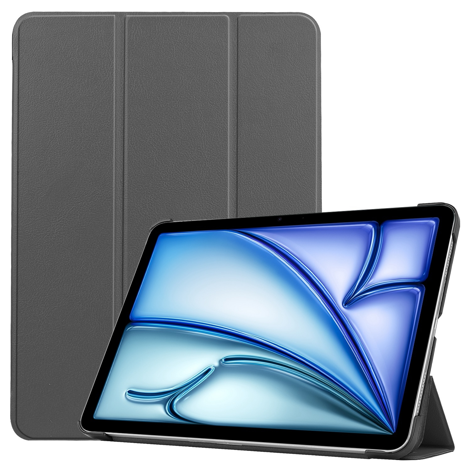 For iPad Air 13 2026 / 2025 / 2024 Custer Pure Color 3-Fold Holder Smart Leather Tablet Case(Grey) - Shopkiz.com