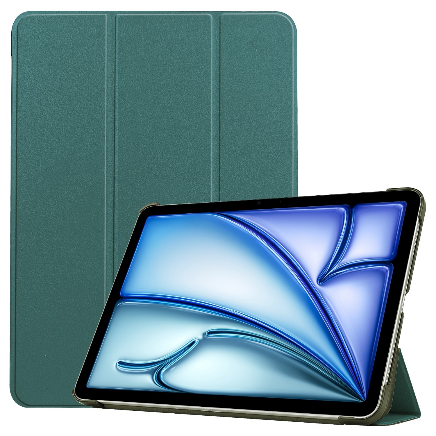 For iPad Air 13 2026 / 2025 / 2024 Custer Pure Color 3-Fold Holder Smart Leather Tablet Case(Dark Green) - Shopkiz.com