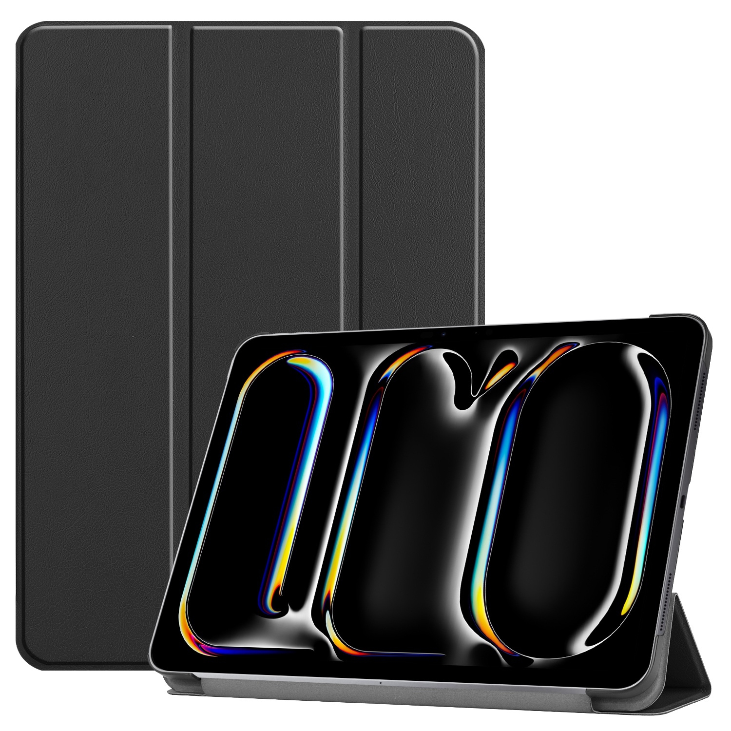 For iPad Pro 13 2025 / 2024 Custer Pure Color 3-Fold Holder Smart Leather Tablet Case(Black) - Shopkiz.com