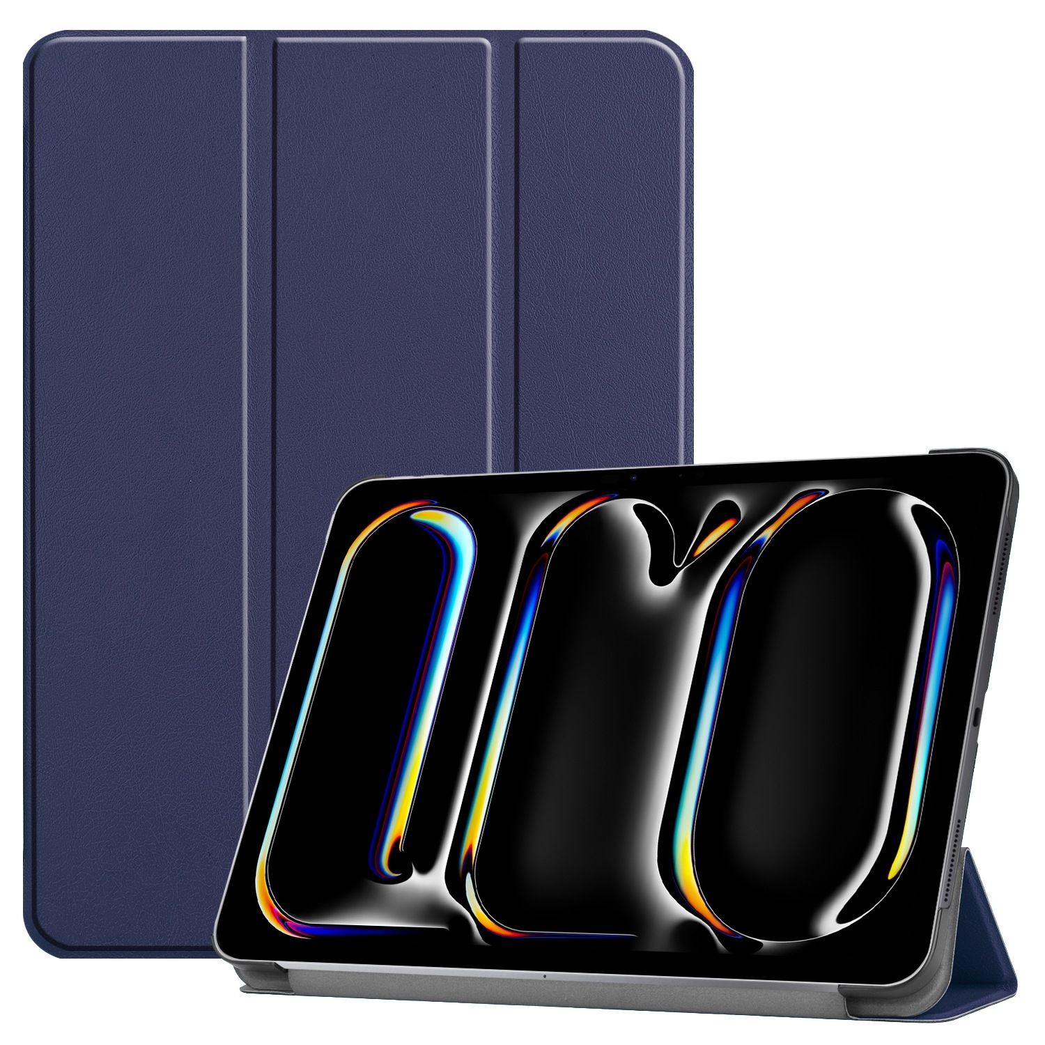 For iPad Pro 13 2025 / 2024 Custer Pure Color 3-Fold Holder Smart Leather Tablet Case(Dark Blue) - Shopkiz.com
