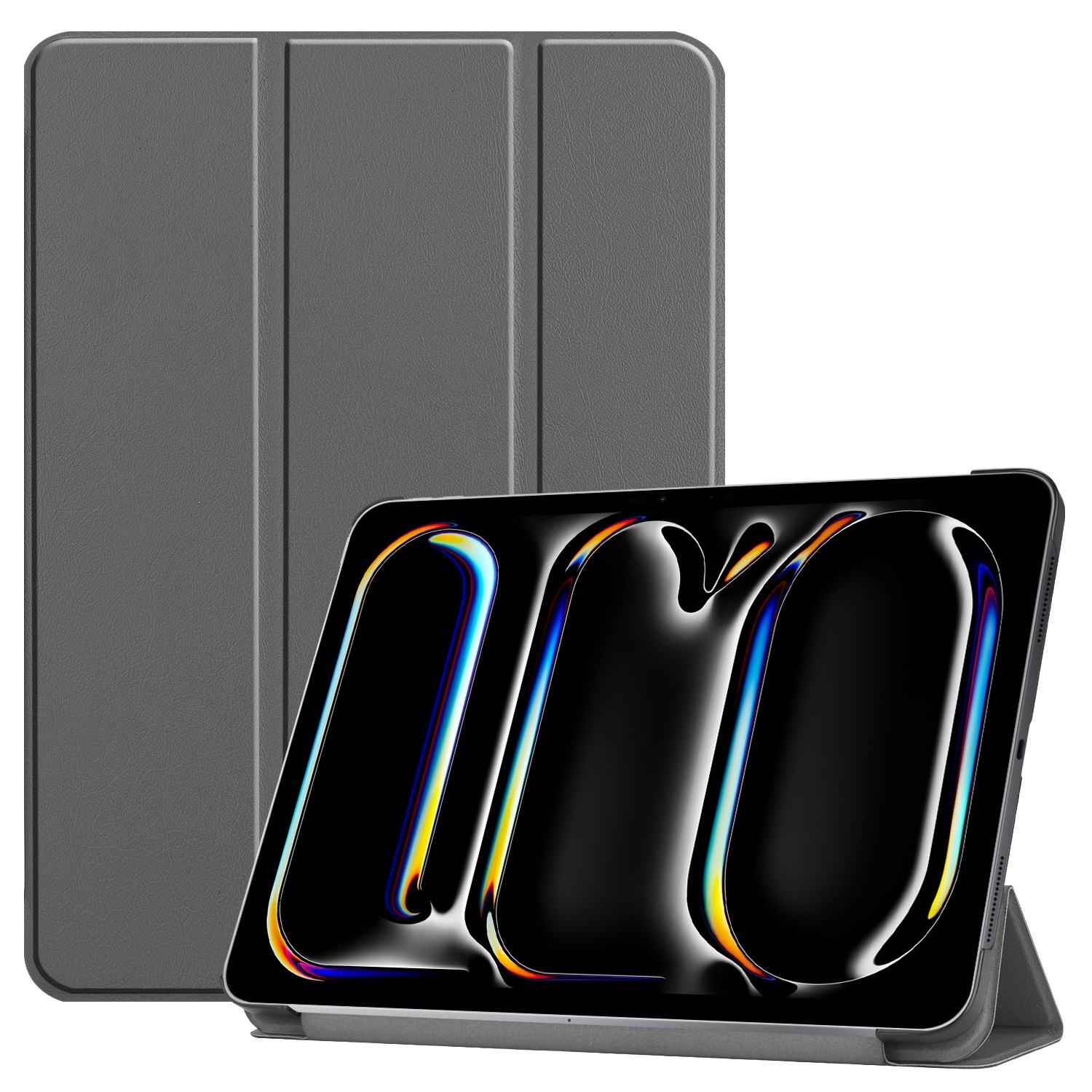 For iPad Pro 13 2025 / 2024 Custer Pure Color 3-Fold Holder Smart Leather Tablet Case(Grey) - Shopkiz.com
