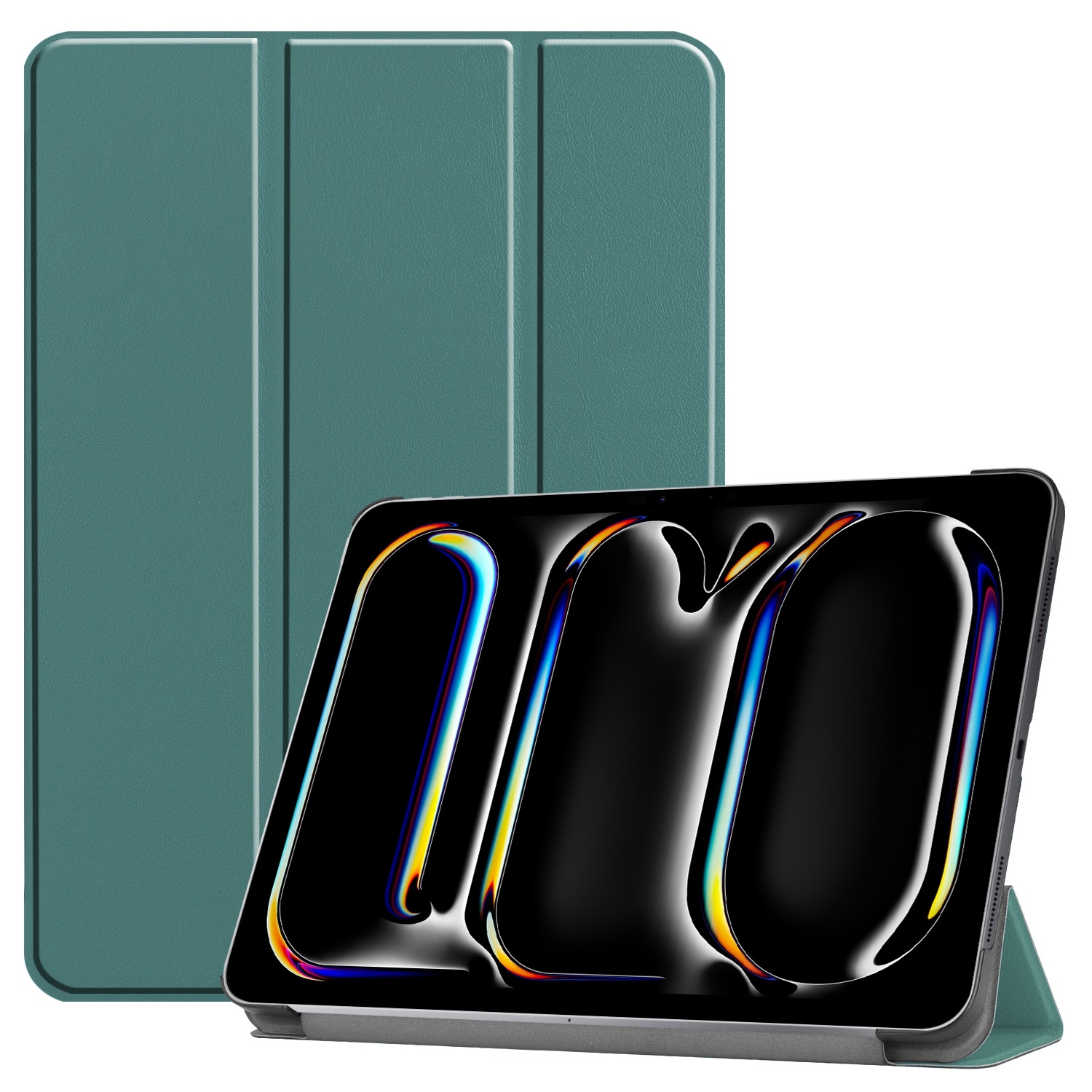 For iPad Pro 13 2025 / 2024 Custer Pure Color 3-Fold Holder Smart Leather Tablet Case(Dark Green) - Shopkiz.com