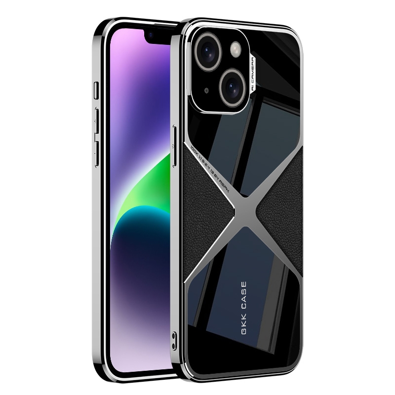 For iPhone 14 GKK Leather Electroplating Supersonic Speed Shockproof Phone Case(Black) - Shopkiz.com