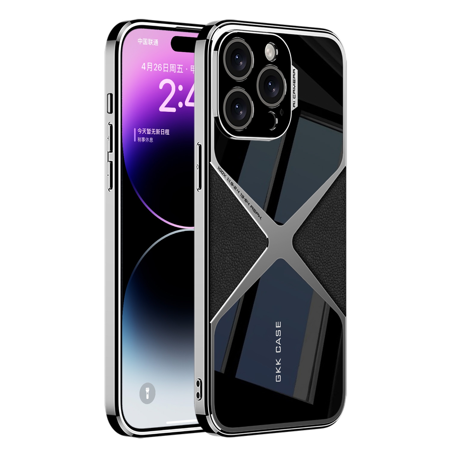 For iPhone 14 Pro Max GKK Leather Electroplating Supersonic Speed Shockproof Phone Case(Black) - Shopkiz.com