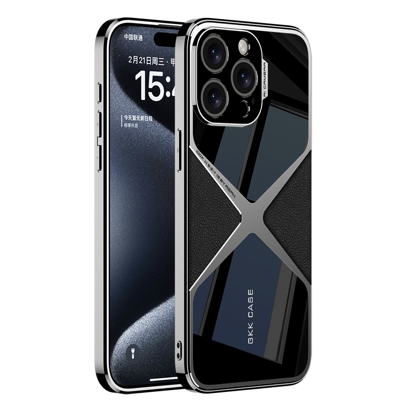 For iPhone 15 Pro Max GKK Leather Electroplating Supersonic Speed Shockproof Phone Case(Black) - Shopkiz.com