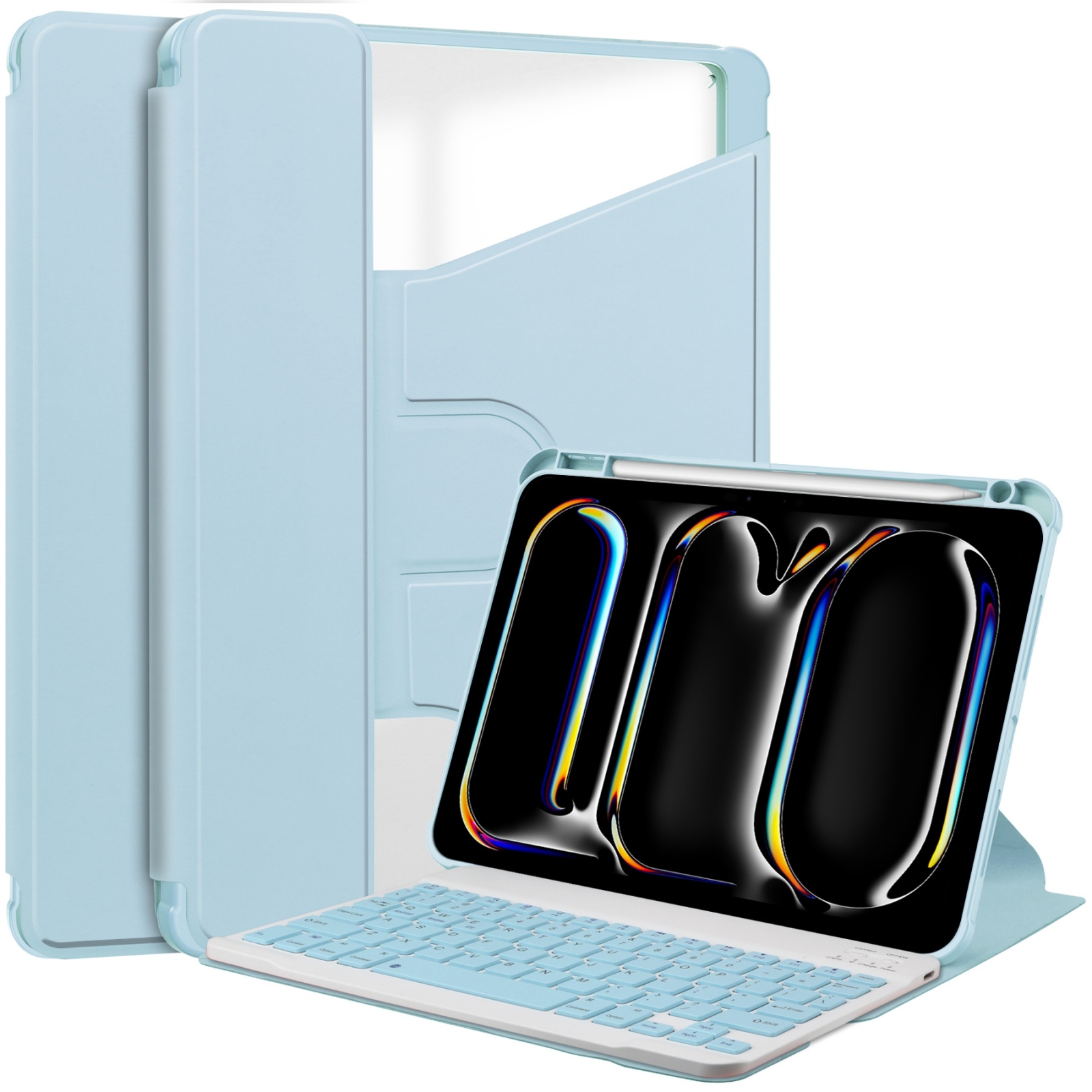 For iPad Pro 11 2025 / 2024 Transparent Rotation Smart Leather Tablet Case with Keyboard(Sky Blue) - Shopkiz.com