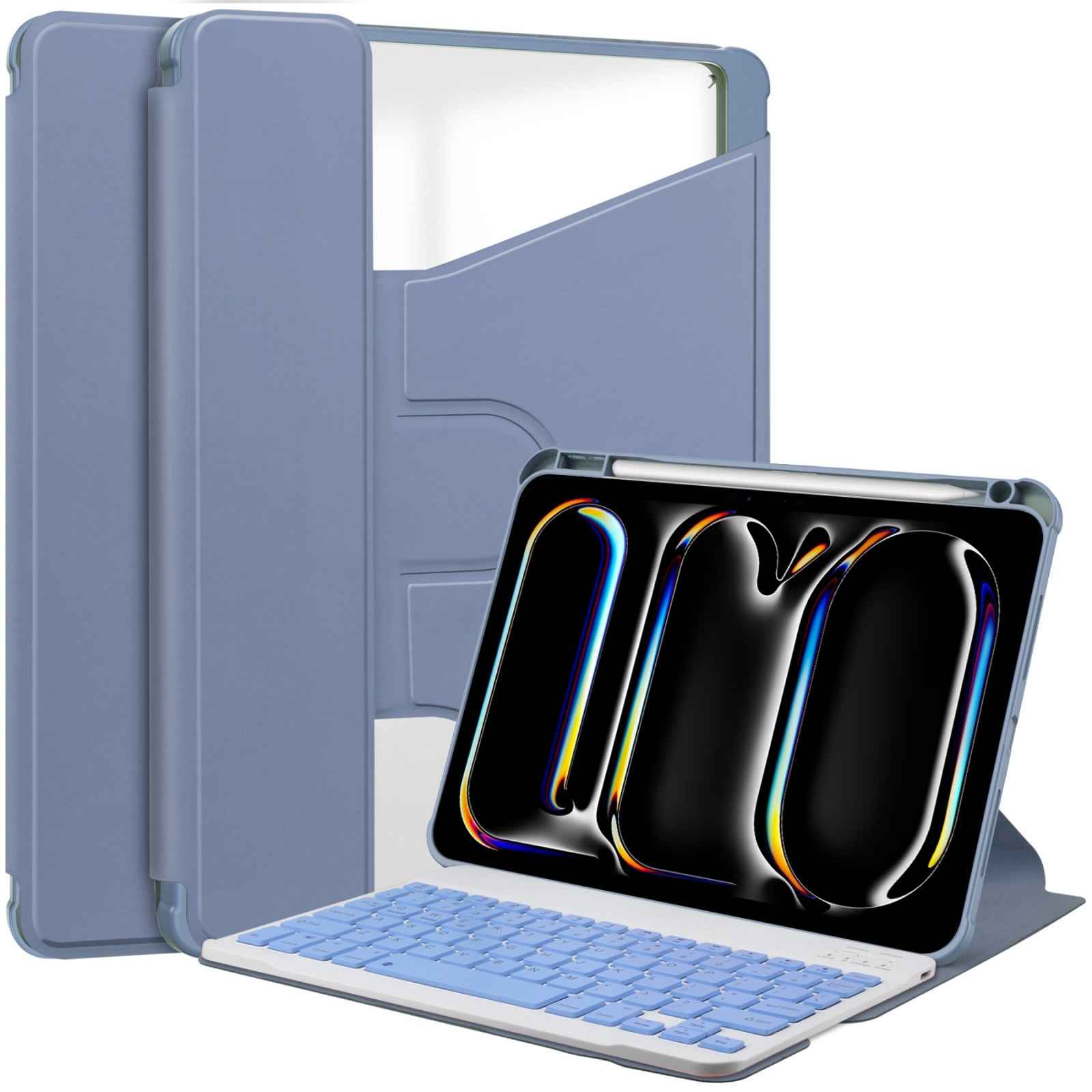 For iPad Pro 13 2025 / 2024 Transparent Rotation Smart Leather Tablet Case with Keyboard(Lavender) - Shopkiz.com