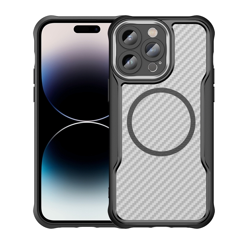 For iPhone 14 Pro Carbon Fiber Texture MagSafe Translucent Phone Case(Black) - Shopkiz.com