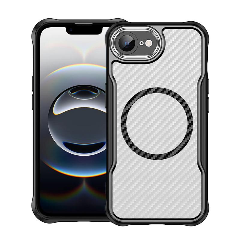 For iPhone 17e / 16e Carbon Fiber Texture MagSafe Translucent Phone Case(Black) - Shopkiz.com