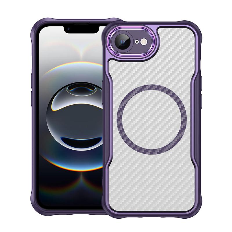 For iPhone 17e / 16e Carbon Fiber Texture MagSafe Translucent Phone Case(Purple) - Shopkiz.com