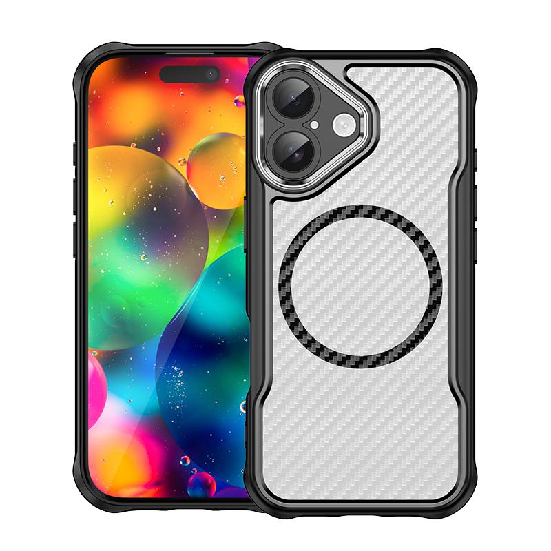 For iPhone 17 Carbon Fiber Texture MagSafe Translucent Phone Case(Black) - Shopkiz.com