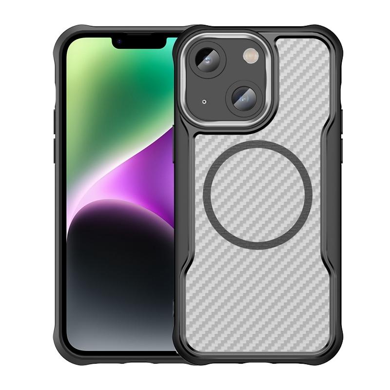 For iPhone 13 Carbon Fiber Texture MagSafe Translucent Phone Case(Black) - Shopkiz.com