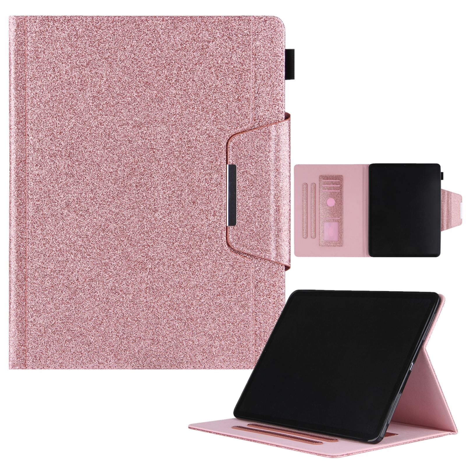 For iPad Pro 13 2025 / 2024 Glitter Metal Buckle Leather Smart Tablet Case(Rose Gold) - Shopkiz.com