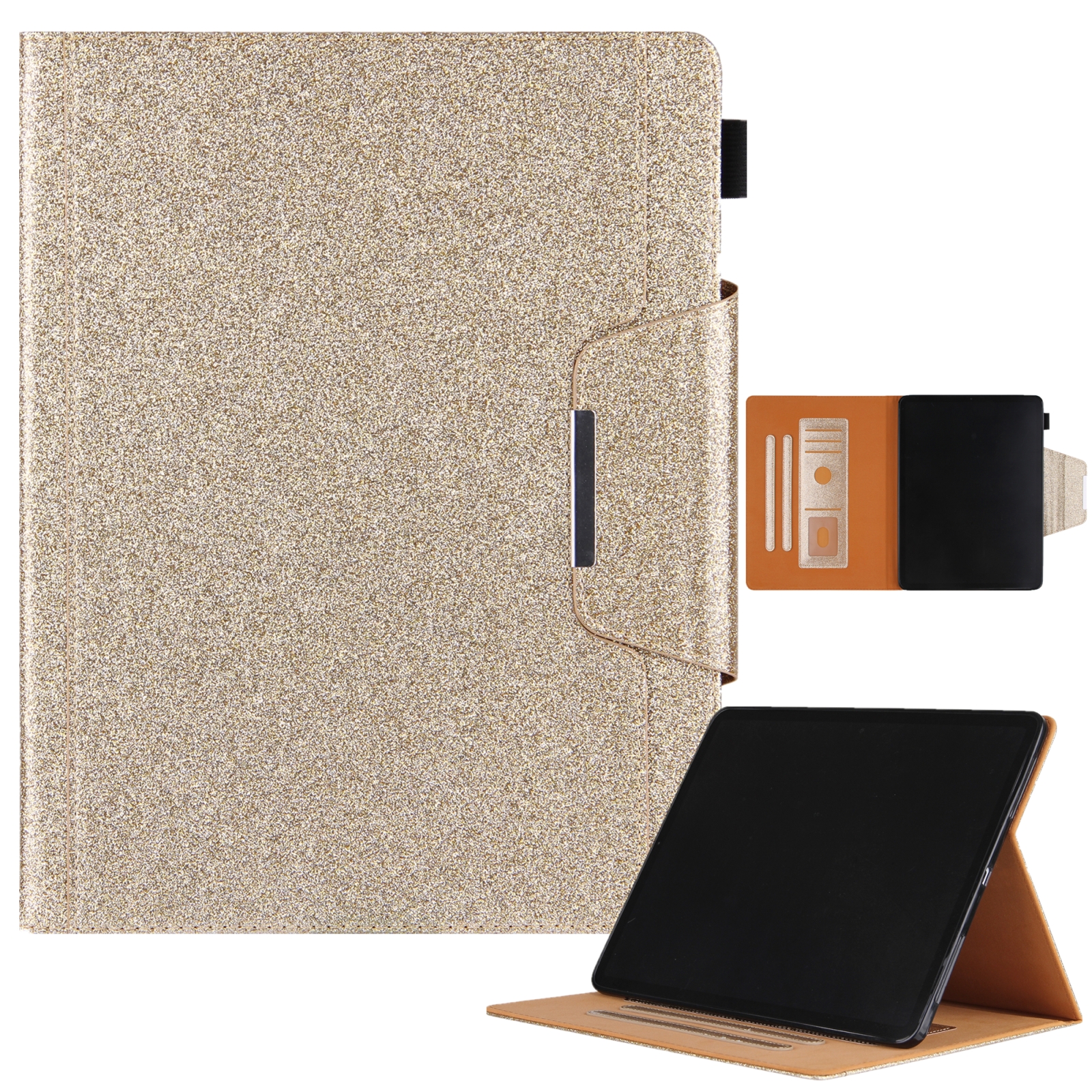 For iPad Pro 13 2025 / 2024 Glitter Metal Buckle Leather Smart Tablet Case(Gold) - Shopkiz.com