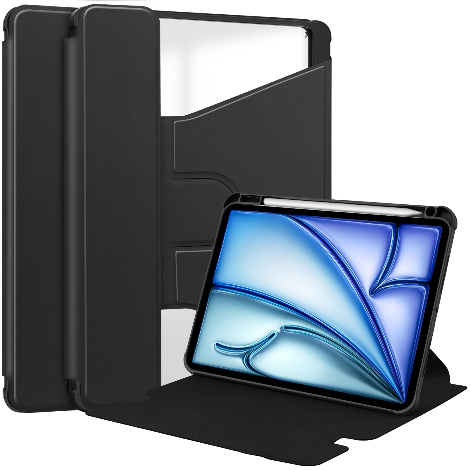 For iPad Air 13 2026 / 2025 / 2024 Transparent Rotation Smart Leather Tablet Case(Black) - Shopkiz.com
