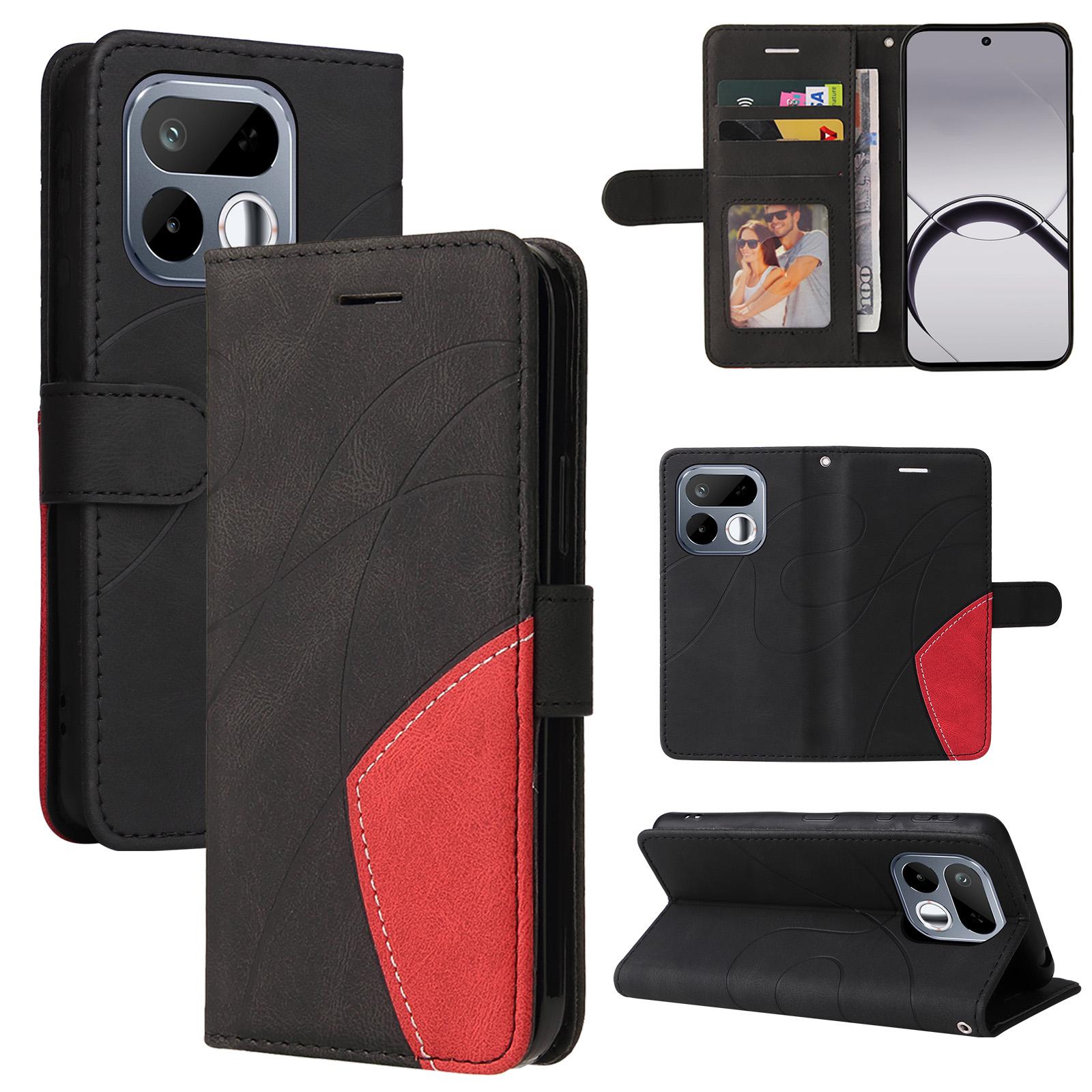 For Realme 16T 5G Dual-color Splicing Flip Leather Phone Case(Black) - Shopkiz.com