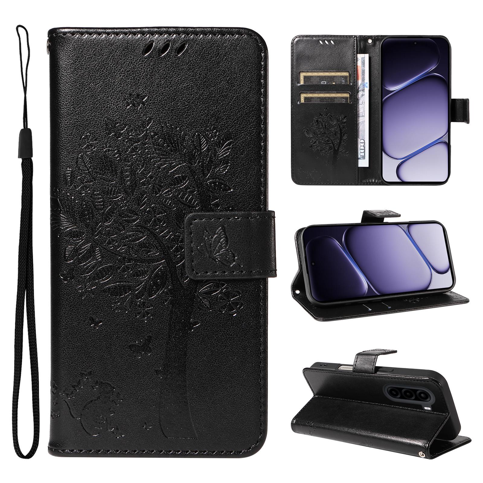 For Realme P4x 5G Tree & Cat Embossed Pattern Flip Leather Phone Case(Black) - Shopkiz.com