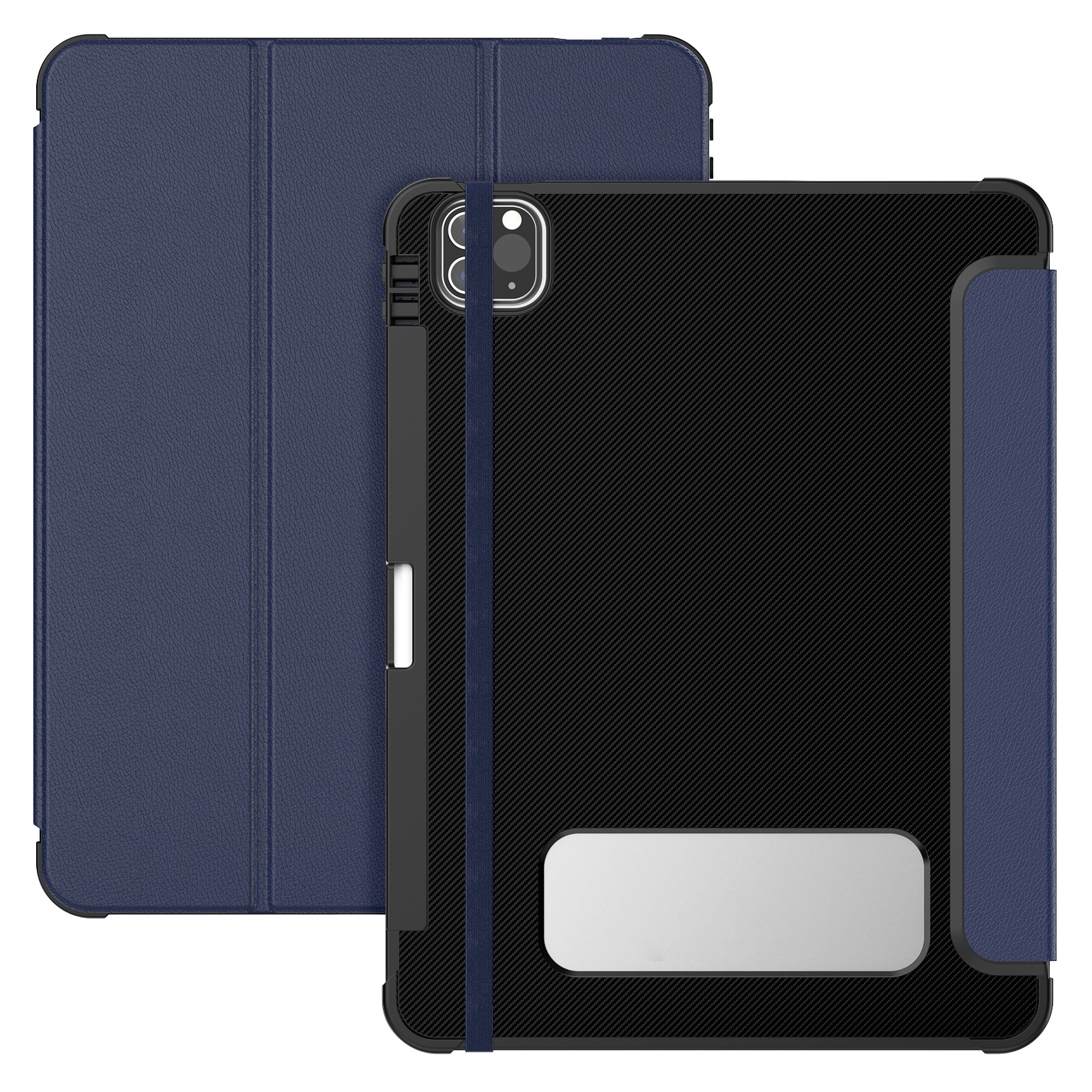 For iPad Pro 12.9 2022 / 2021 / 2020 Carbon Fiber Leather Smart Tablet Case(Navy Blue) - Shopkiz.com