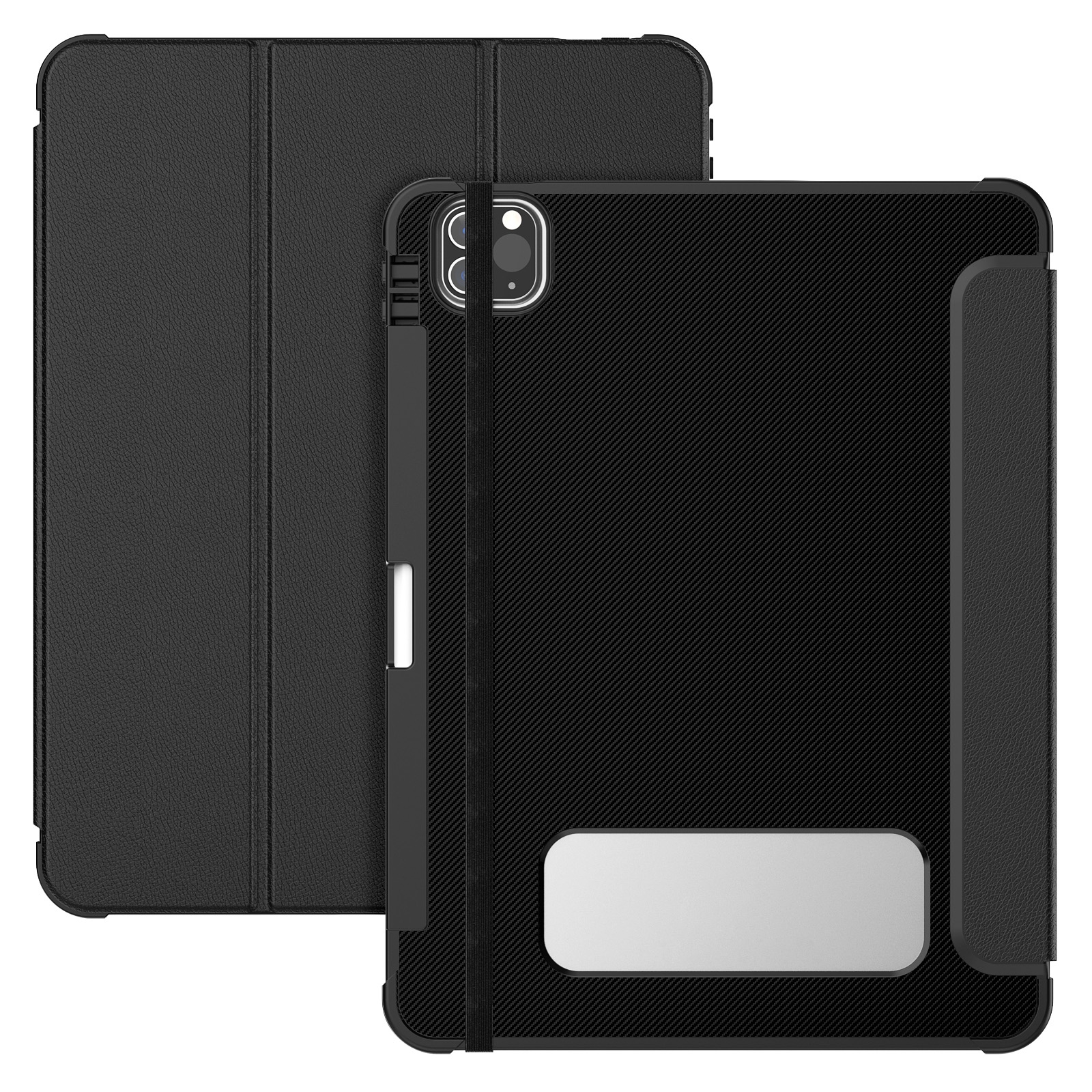 For iPad Pro 12.9 2022 / 2021 / 2020 Carbon Fiber Leather Smart Tablet Case(Black) - Shopkiz.com