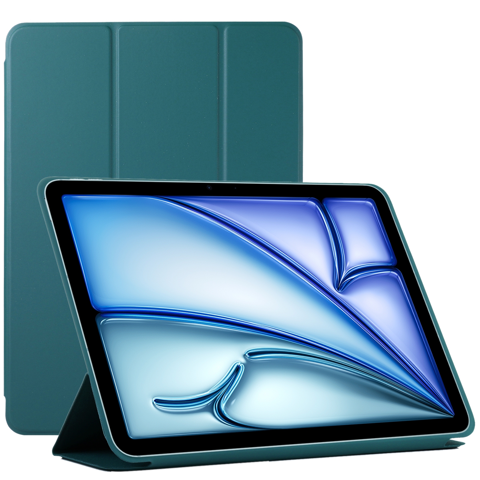For iPad Air 11 2026 / 2025 / 2024 Double-sided Clip Non-buckle Magnetic PU Smart Tablet Case(Dark Green) - Shopkiz.com