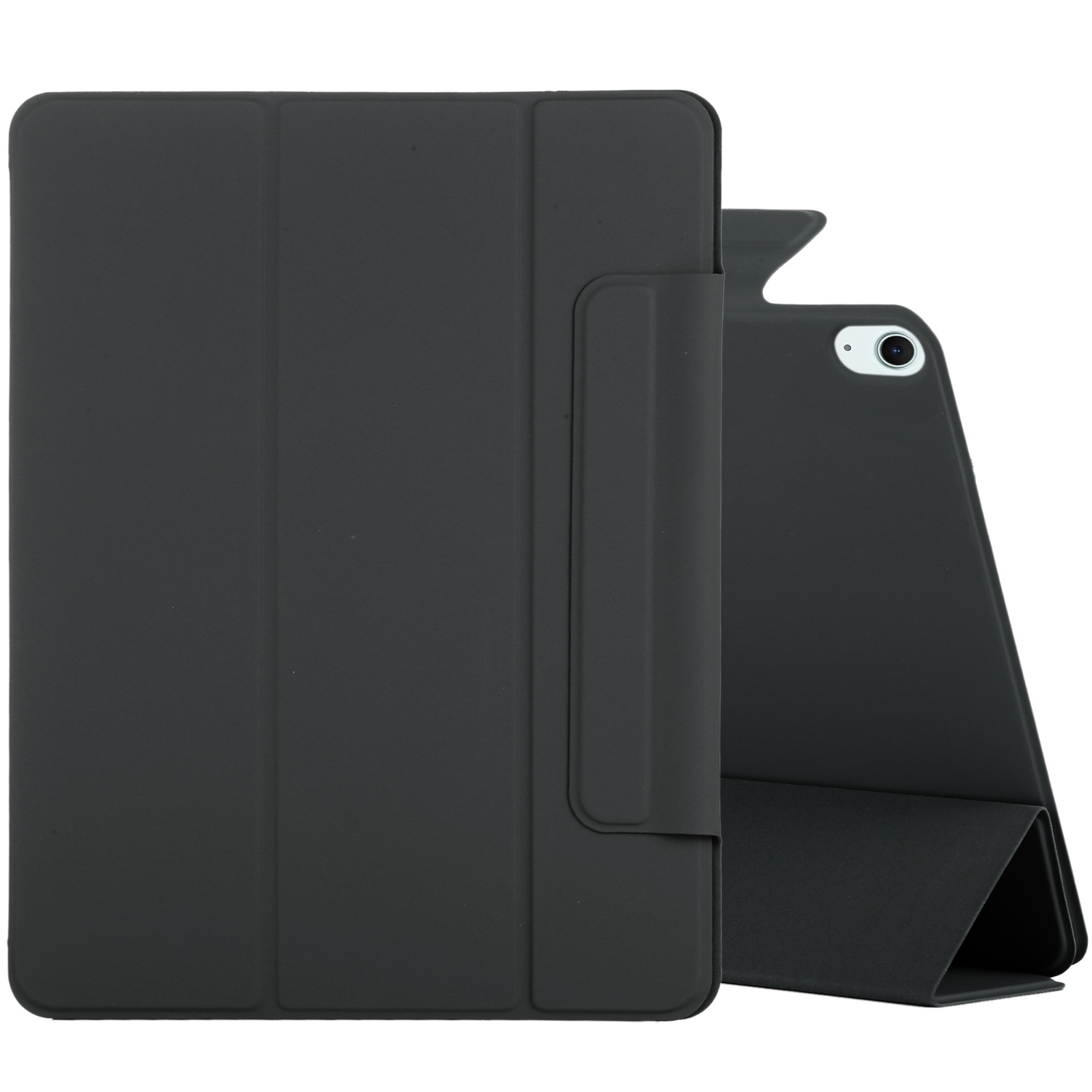 For iPad Air 11 2026 / 2025 / 2024 Double-sided Clip Fixed Buckle Magnetic PU Leather Smart Tablet Case(Black) - Shopkiz.com