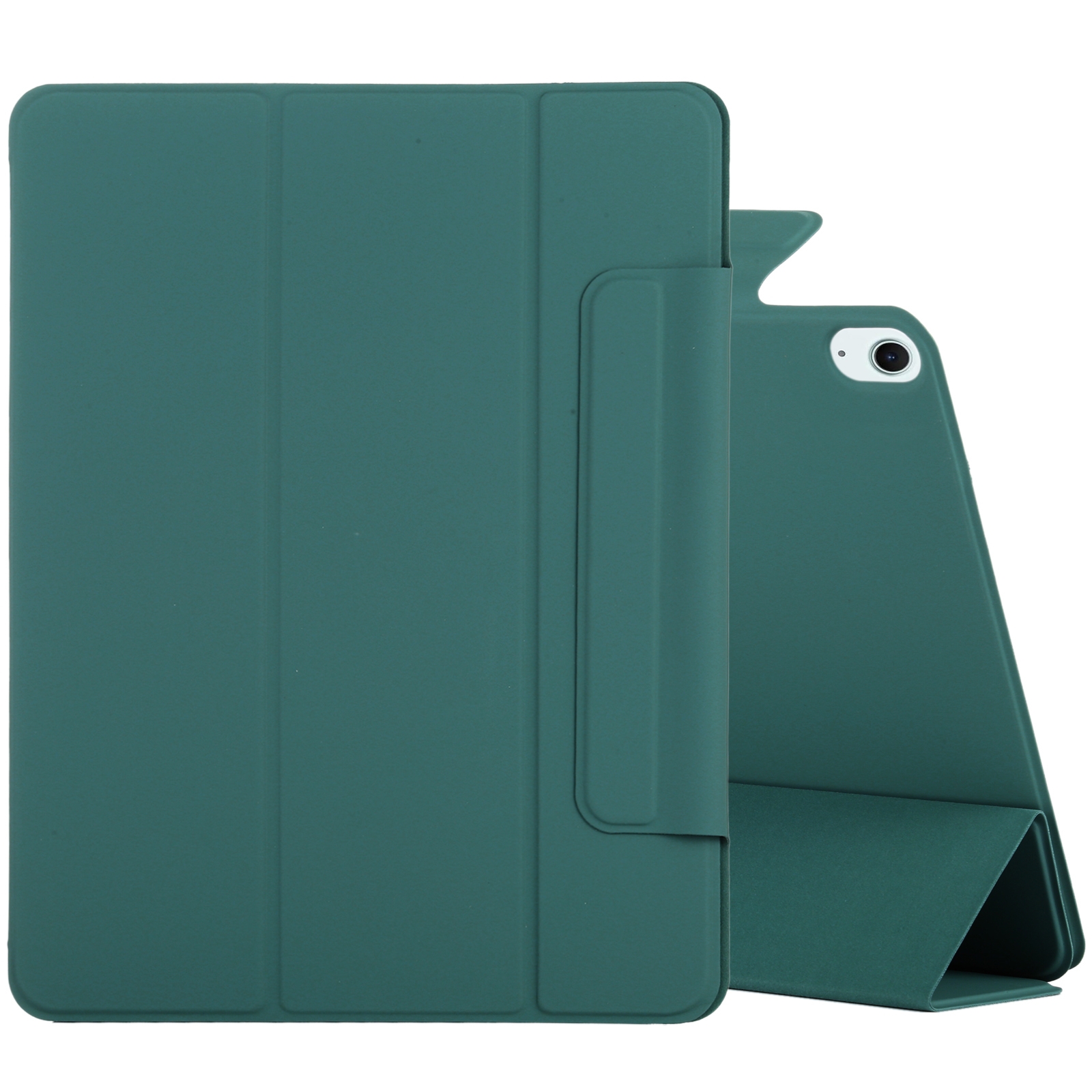 For iPad Air 13 2026 / 2025 / 2024 Double-sided Clip Fixed Buckle Magnetic PU Leather Smart Tablet Case(Dark Green) - Shopkiz.com