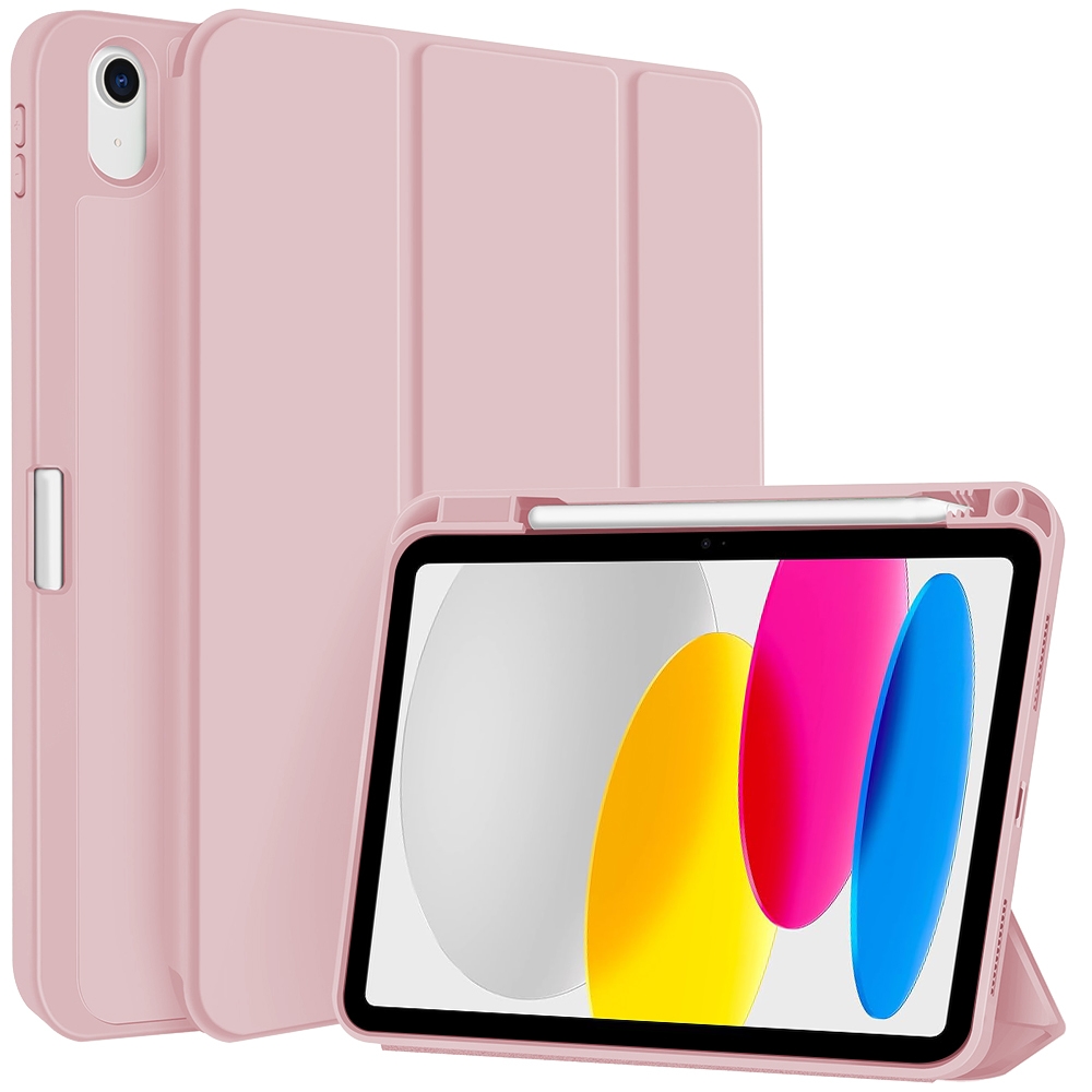 For iPad 2025 / 2022 3-fold TPU Smart Leather Tablet Case with Pen Slot(Pink) - Shopkiz.com