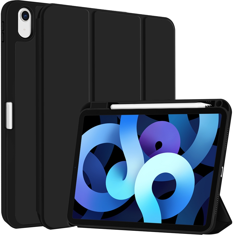 For iPad Air 5 / 4 3-fold TPU Smart Leather Tablet Case with Pen Slot(Black) - Shopkiz.com