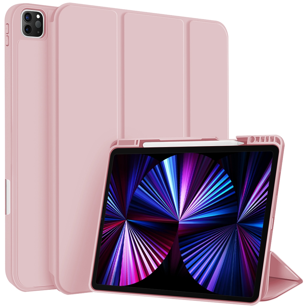 For iPad Pro 11 2022 / 2021 / 2020 3-fold TPU Smart Leather Tablet Case with Pen Slot(Pink) - Shopkiz.com