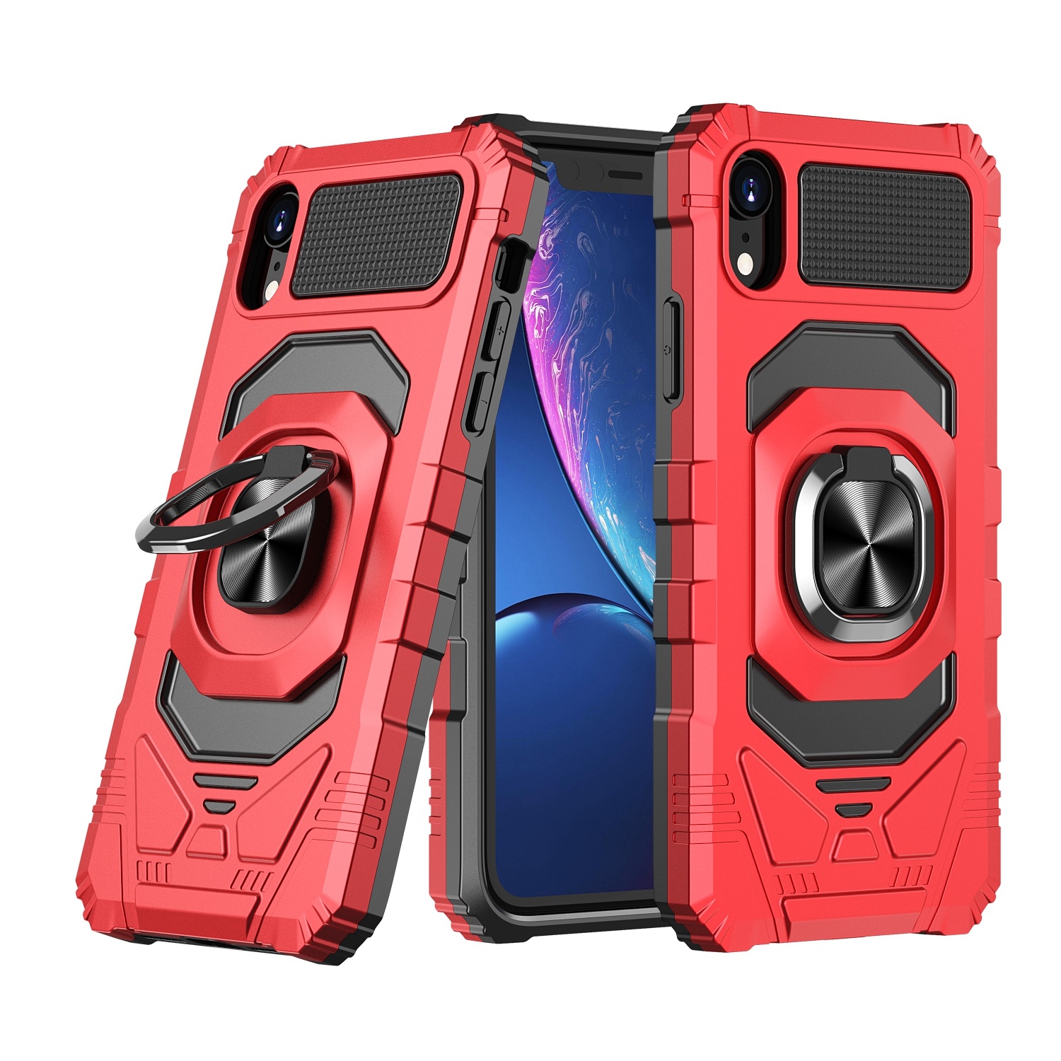 For iPhone XR Magnetic Ring Holder Phone Case(Red) - Shopkiz.com