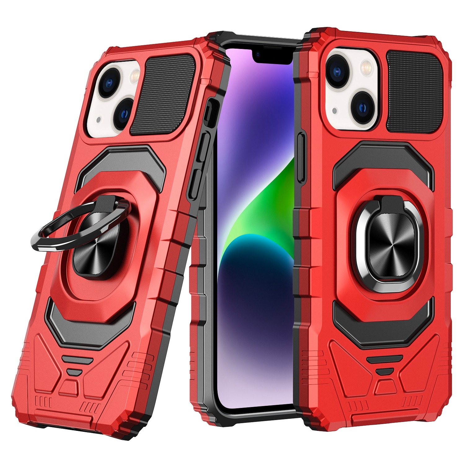 For iPhone 14 Magnetic Ring Holder Phone Case(Red) - Shopkiz.com