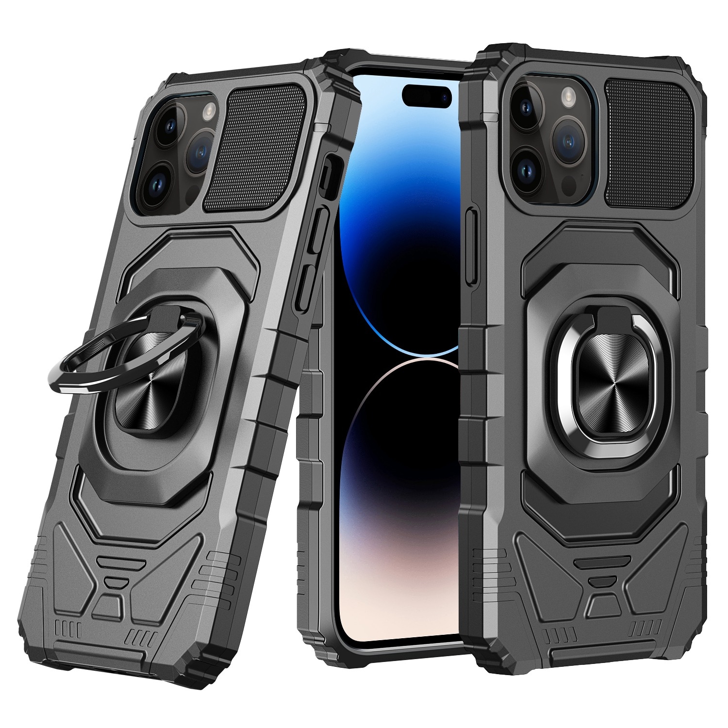 For iPhone 14 Pro Max Magnetic Ring Holder Phone Case(Black) - Shopkiz.com