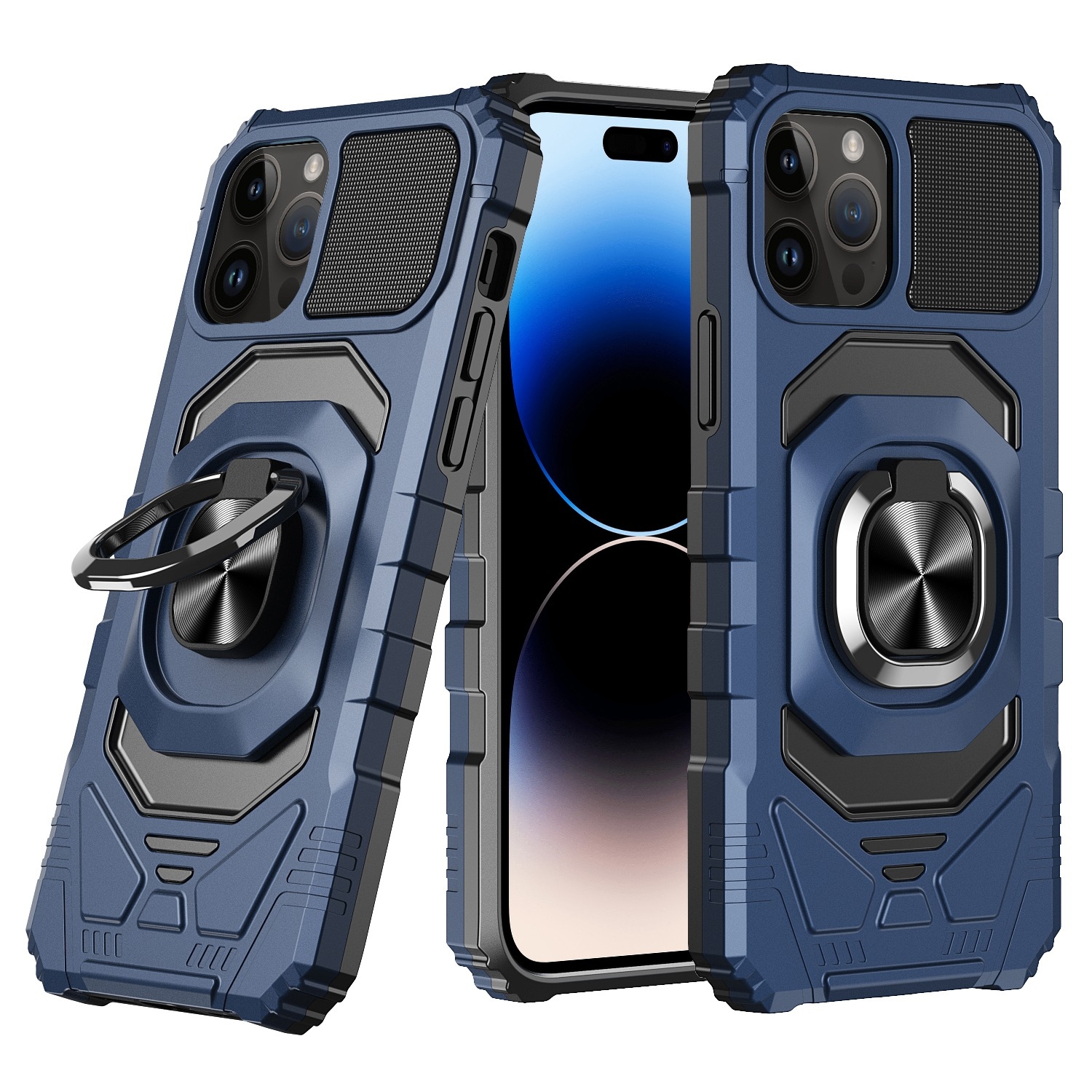 For iPhone 14 Pro Max Magnetic Ring Holder Phone Case(Blue) - Shopkiz.com