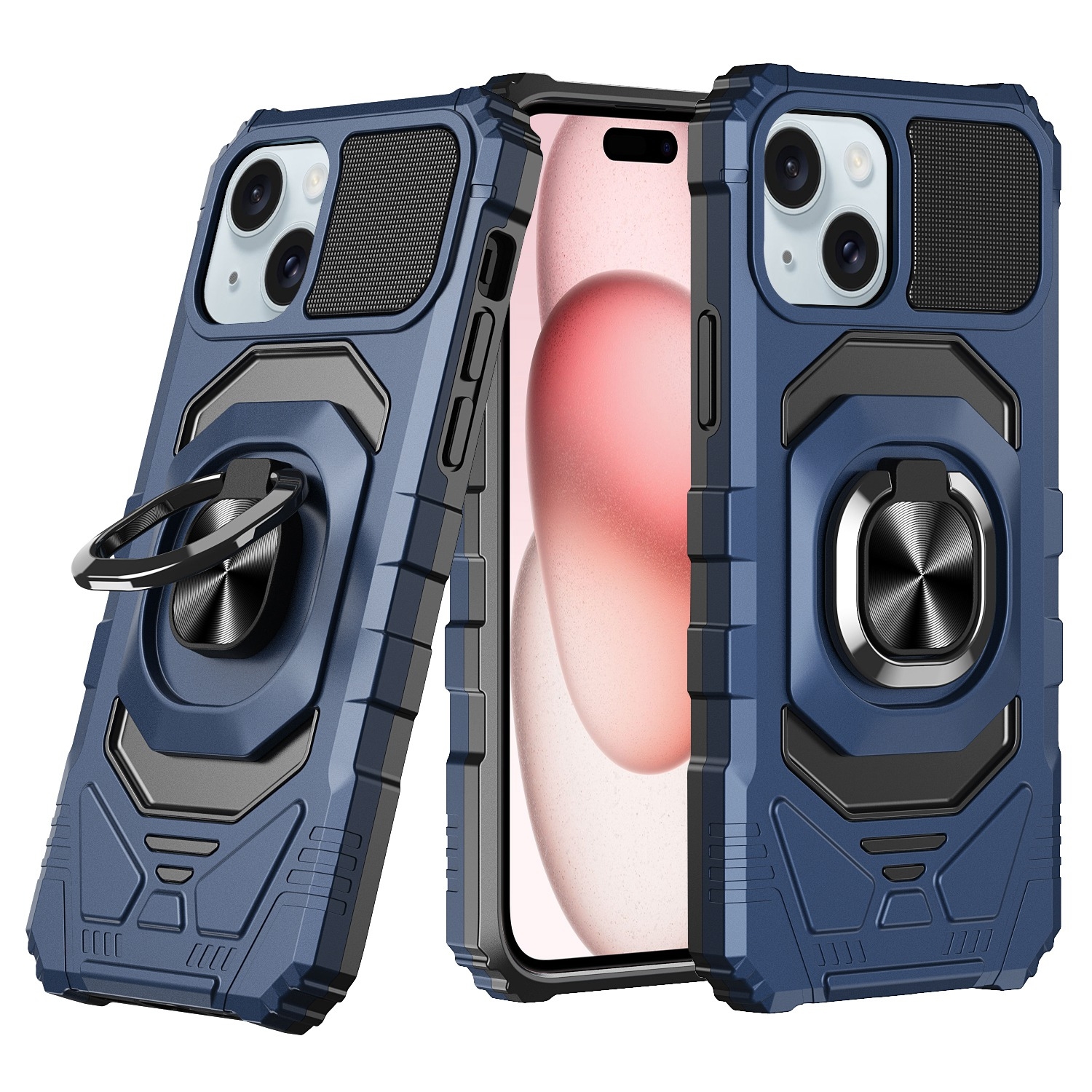 For iPhone 15 Magnetic Ring Holder Phone Case(Blue) - Shopkiz.com