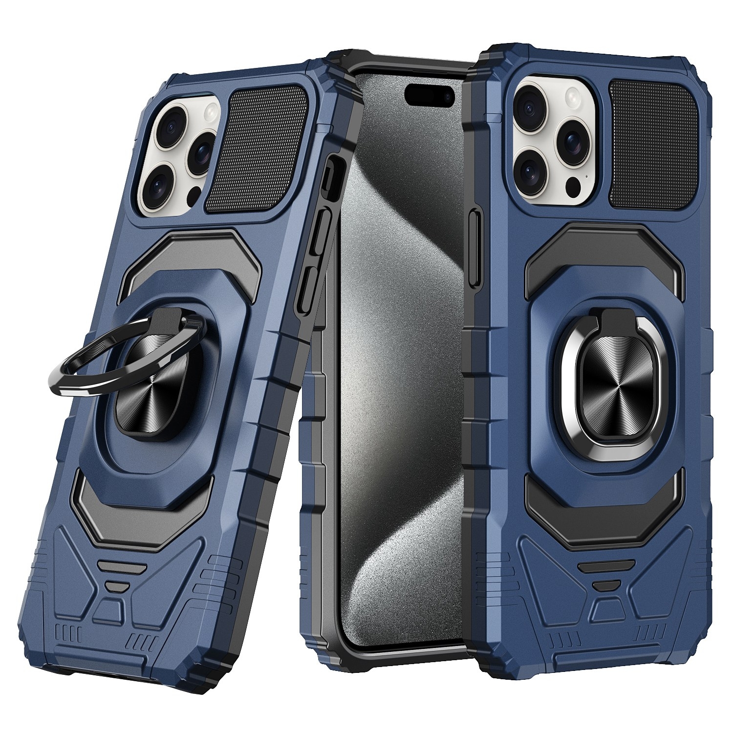 For iPhone 15 Pro Max Magnetic Ring Holder Phone Case(Blue) - Shopkiz.com