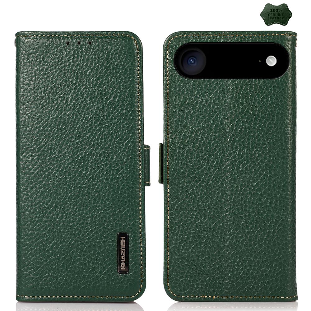 For iPhone Air KHAZNEH Side-Magnetic Litchi Genuine Leather RFID Case(Green) - Shopkiz.com
