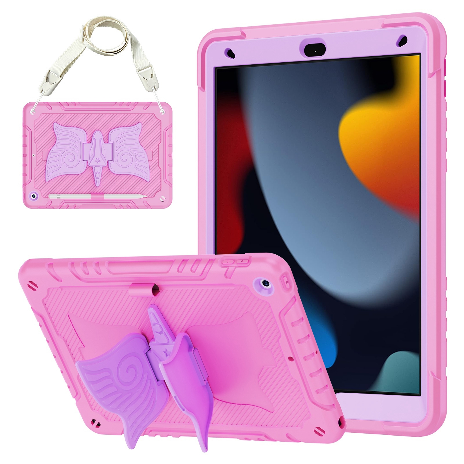 For iPad 10.2 2021/2020/2019 Kickstand PC Hybrid Silicone Tablet Case(Pink Purple) - Shopkiz.com