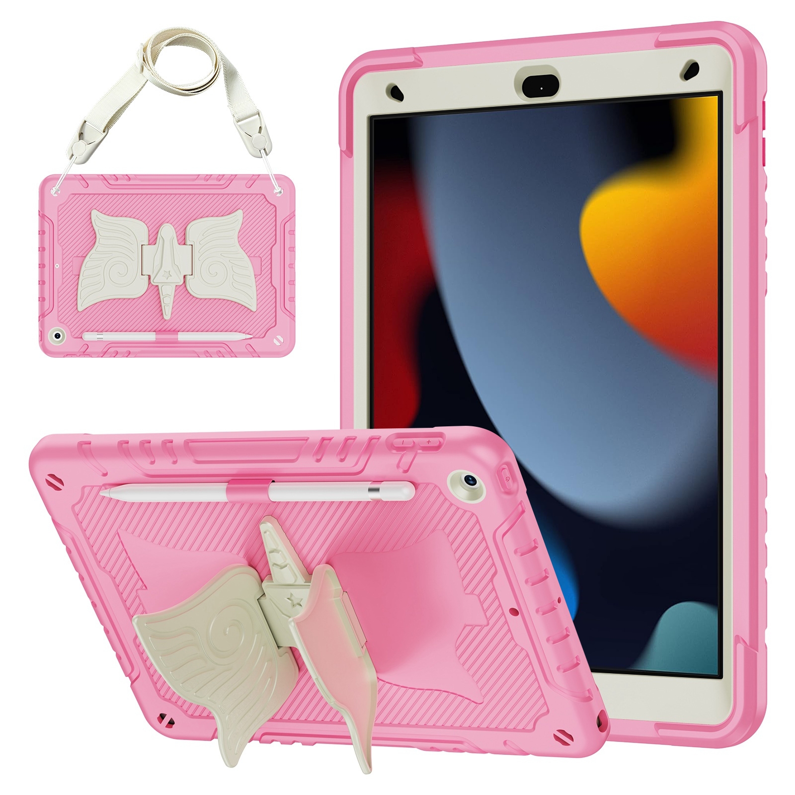 For iPad 10.2 2021/2020/2019 Kickstand PC Hybrid Silicone Tablet Case(Beige Pink) - Shopkiz.com