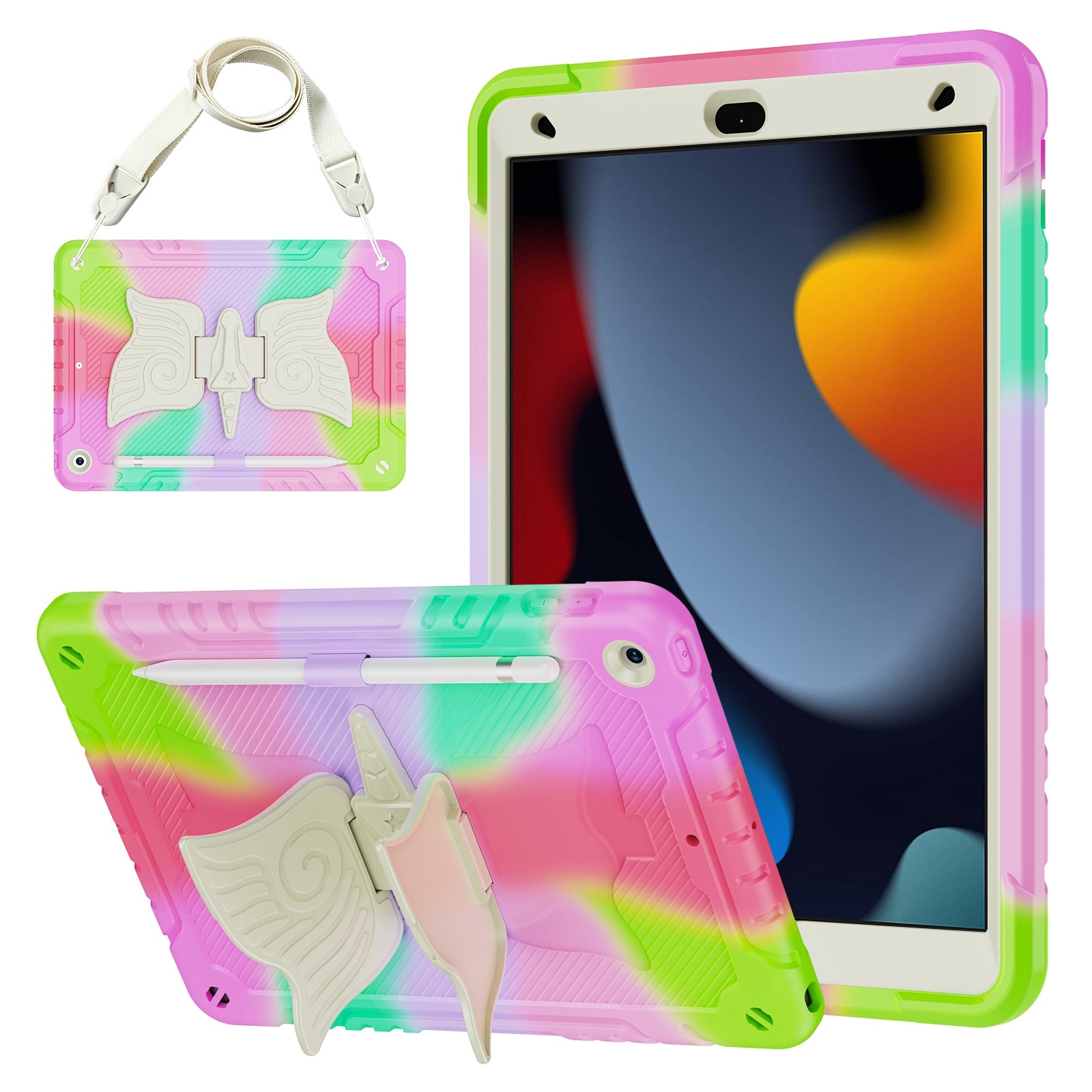 For iPad 10.2 2021/2020/2019 Kickstand PC Hybrid Silicone Tablet Case(Colorful Rose Red) - Shopkiz.com